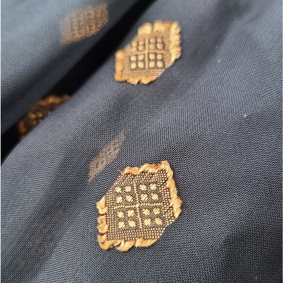 Shoshanna Dane Dress Womens Size 2 Long Puff Sleeve Semi-Sheer Black Navy Gold - Picture 14 of 15